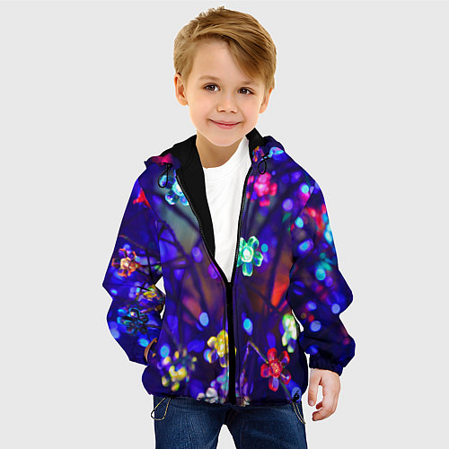 Детская куртка Новогодние Яркие Цветы / 3D-Черный – фото 4