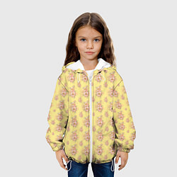 Куртка с капюшоном детская Розовые пионы на желтом фоне, цвет: 3D-белый — фото 2