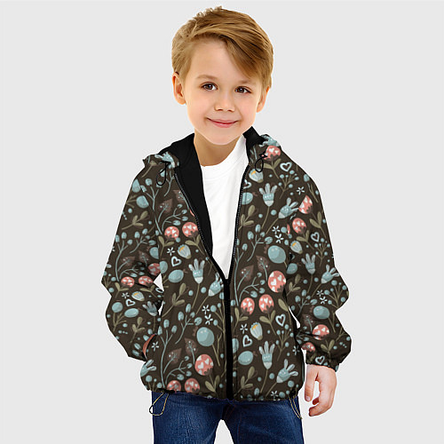 Детская куртка Цветы и ягоды паттерн / 3D-Черный – фото 4