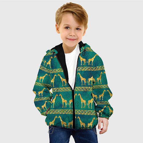 Детская куртка Золотые жирафы паттерн / 3D-Черный – фото 4