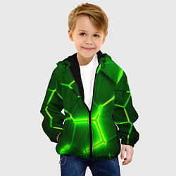 Куртка с капюшоном детская 3D ПЛИТЫ НЕОН NEON GREEN HEXAGON РАЗЛОМ, цвет: 3D-черный — фото 2
