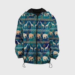 Куртка с капюшоном детская Жирафы и слоны, цвет: 3D-черный