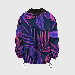 Куртка с капюшоном детская Neon Tropical plants pattern, цвет: 3D-черный