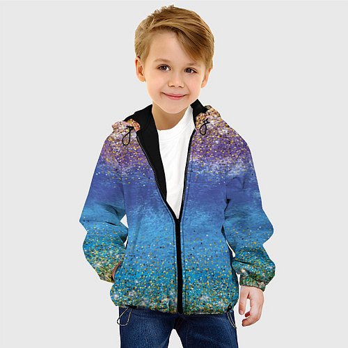 Детская куртка Градиент акварельный с золотым сияющим глиттером Б / 3D-Черный – фото 4