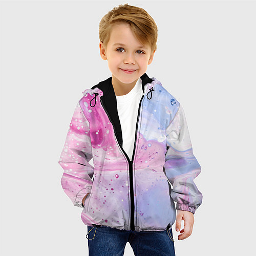 Детская куртка Абстрактные краски голубой, розовый / 3D-Черный – фото 4