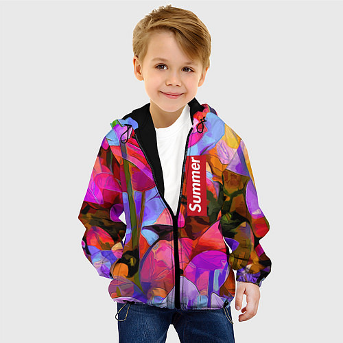 Детская куртка Красочный летний цветочный паттерн Summer color pa / 3D-Черный – фото 4