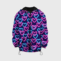 Куртка с капюшоном детская Неоновые сердца, паттерн, цвет: 3D-черный