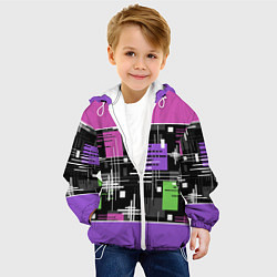 Куртка с капюшоном детская Розово-фиолетовый геометрические фигуры и полосы, цвет: 3D-белый — фото 2