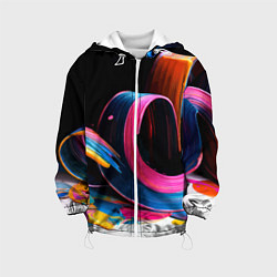 Куртка с капюшоном детская Разноцветный мазки краски Абстракция Multicolored, цвет: 3D-белый
