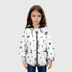 Куртка с капюшоном детская Нотные Знаки Черные на Белом, цвет: 3D-черный — фото 2