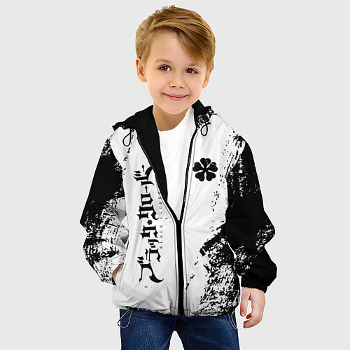 Детская куртка Black clover чёрный клевер вертикальная надпись / 3D-Черный – фото 4