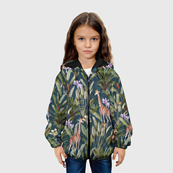 Куртка с капюшоном детская Цветы Безвременники и Жирафы, цвет: 3D-черный — фото 2