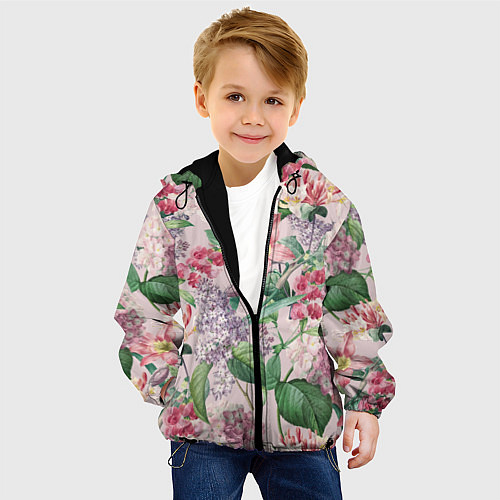 Детская куртка Цветы Розовые Лилии и Сирень / 3D-Черный – фото 4