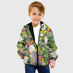 Куртка с капюшоном детская Цветы Сирень и Белые Бегонии, цвет: 3D-черный — фото 2