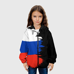 Куртка с капюшоном детская Российский триколор на темном фоне, цвет: 3D-черный — фото 2