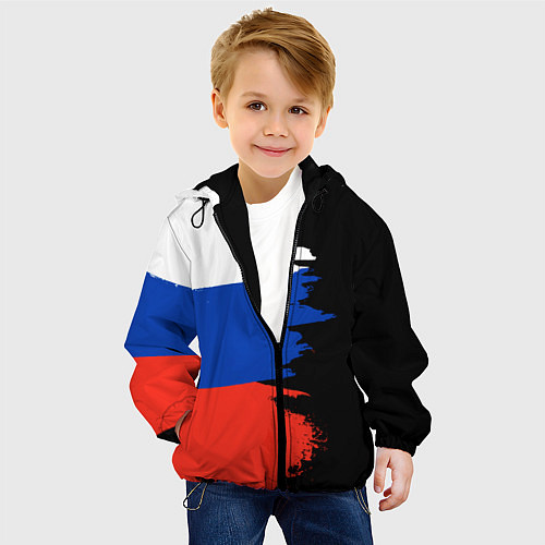 Детская куртка Российский триколор на темном фоне / 3D-Черный – фото 4