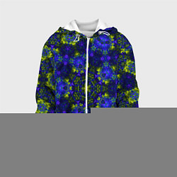 Куртка с капюшоном детская Абстрактный зелено-синий узор Звезда, цвет: 3D-белый