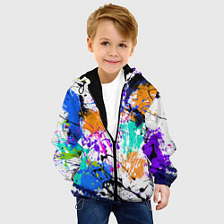 Куртка с капюшоном детская Брызги и мазки разноцветных красок на белом фоне, цвет: 3D-черный — фото 2