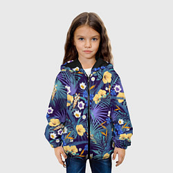 Куртка с капюшоном детская Цветы Фиолетовые Гибискусы, цвет: 3D-черный — фото 2