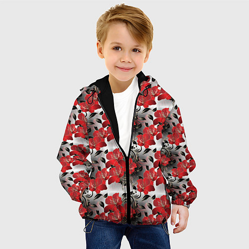 Детская куртка Красные абстрактные цветы / 3D-Черный – фото 4