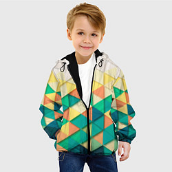 Куртка с капюшоном детская Цветные объемные треугольники, цвет: 3D-черный — фото 2