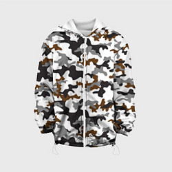 Куртка с капюшоном детская Камуфляж Чёрно-Белый Camouflage Black-White, цвет: 3D-белый