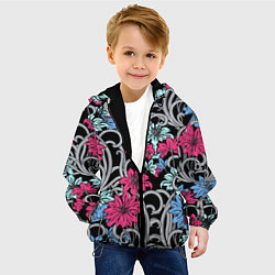 Куртка с капюшоном детская Цветочный летний паттерн Fashion trend, цвет: 3D-черный — фото 2