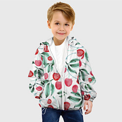 Куртка с капюшоном детская Вишня Нарисованная Акварелью, цвет: 3D-белый — фото 2