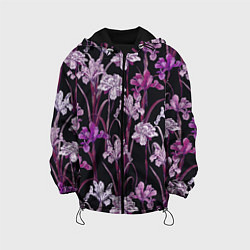 Куртка с капюшоном детская Цветы Фиолетовые Ирисы, цвет: 3D-черный
