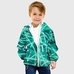 Куртка с капюшоном детская Неоновые лучи и неоновые надписи - Светло-зелёный, цвет: 3D-белый — фото 2
