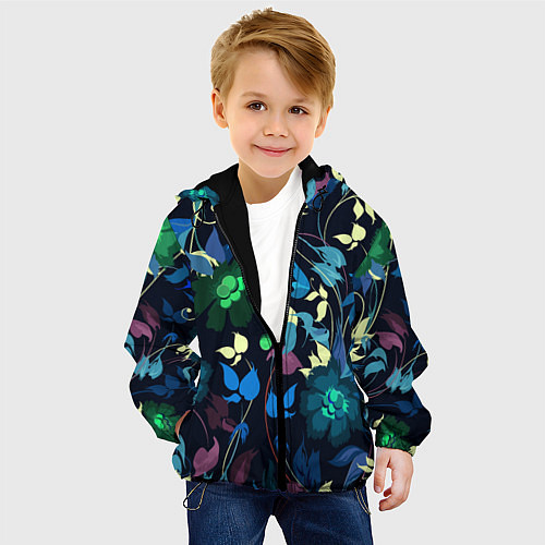 Детская куртка Color summer night Floral pattern / 3D-Черный – фото 4