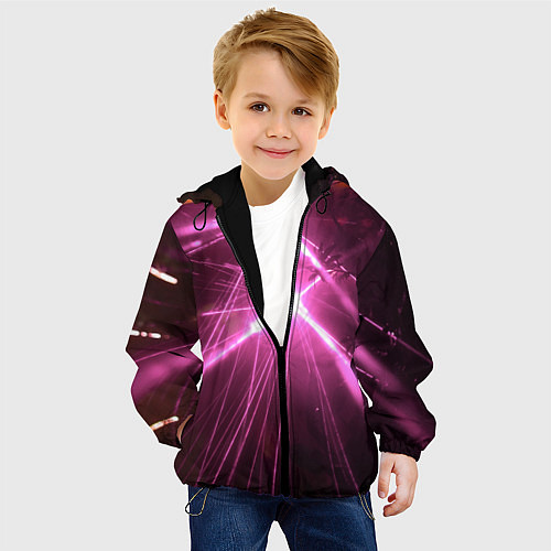 Детская куртка Неоновые лазеры во тьме - Розовый / 3D-Черный – фото 4