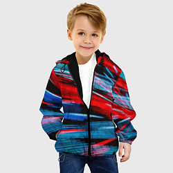 Куртка с капюшоном детская Неоновые прерывающиеся линии - Красный и голубой, цвет: 3D-черный — фото 2