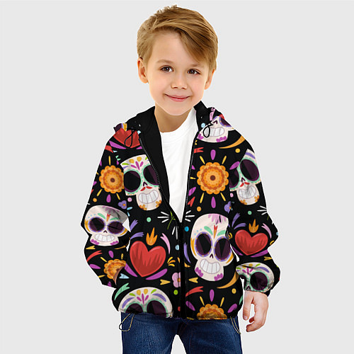 Детская куртка Веселые черепа в цветах / 3D-Черный – фото 4