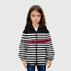 Куртка с капюшоном детская Полосатый современный черно-белый с красной вставк, цвет: 3D-черный — фото 2