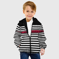 Куртка с капюшоном детская Полосатый современный черно-белый с красной вставк, цвет: 3D-черный — фото 2