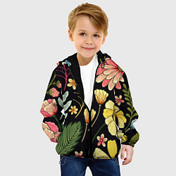 Куртка с капюшоном детская Яркие цветы на фоне тёмной летней ночи!, цвет: 3D-черный — фото 2