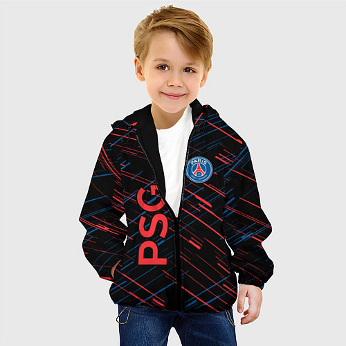Детская куртка Psg красные синие чёрточки / 3D-Черный – фото 4