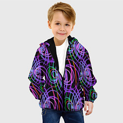 Куртка с капюшоном детская Неоновые круги и линии - Фиолетовый, цвет: 3D-черный — фото 2