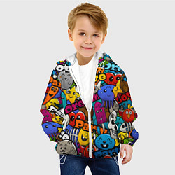 Куртка с капюшоном детская Красочный паттерн из мультяшных героев, цвет: 3D-белый — фото 2