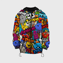 Куртка с капюшоном детская Красочный паттерн из мультяшных героев, цвет: 3D-черный