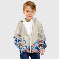 Куртка с капюшоном детская Японский орнамент волн, цвет: 3D-белый — фото 2