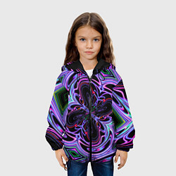 Куртка с капюшоном детская Неоновые узоры и фигуры - Фиолетовый, цвет: 3D-черный — фото 2