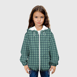 Куртка с капюшоном детская Мелкий бирюзовый клетчатый узор, цвет: 3D-белый — фото 2