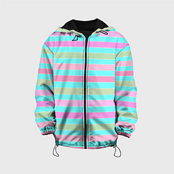 Куртка с капюшоном детская Pink turquoise stripes horizontal Полосатый узор, цвет: 3D-черный