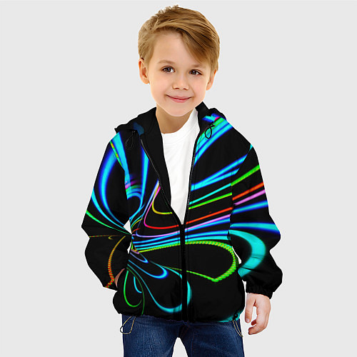 Детская куртка Неоновый многоцветный узор - Светло-синий / 3D-Черный – фото 4