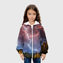 Куртка с капюшоном детская Грозовые разряды молний над лесом, цвет: 3D-белый — фото 2
