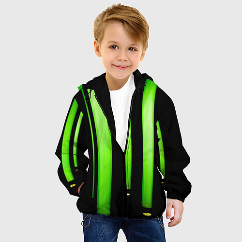 Детская куртка Абстрактные неоновые колбы с кислотой - Зелёный / 3D-Черный – фото 4