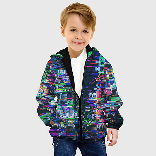 Детская куртка Ночной город - glitch / 3D-Черный – фото 4