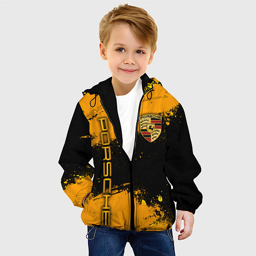 Детская куртка PORSCHE - ОРАНЖЕВЫЕ БРЫЗГИ / 3D-Черный – фото 4